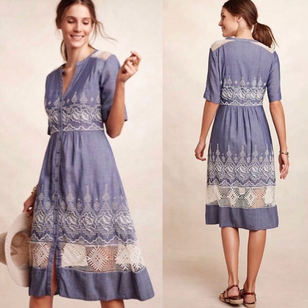 Anthro Moulinette Soeurs Embroidered Waters Dress